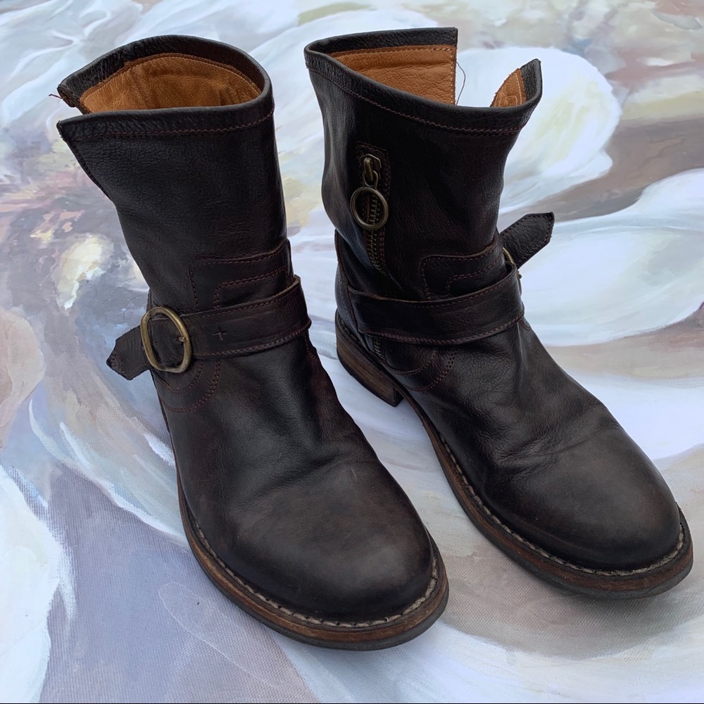 🔴Fiorentini+Baker boots Brown leather buckle 6.5